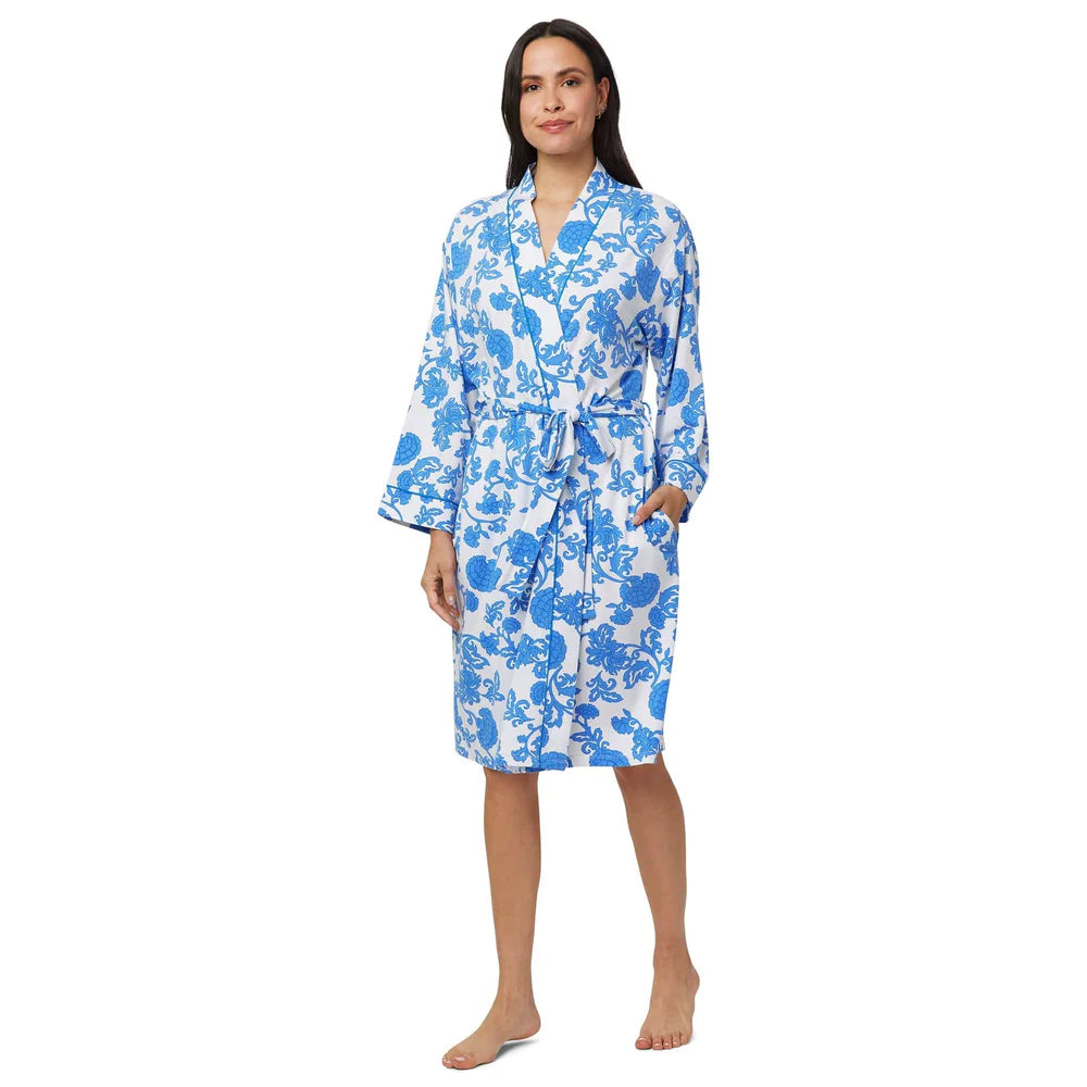 Pima Knit Kimono Robe - Blue Chrysanthéme