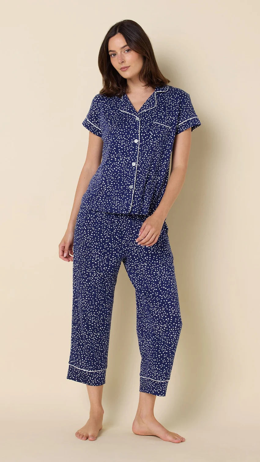Confetti Dot Pima Knit Capri | Navy