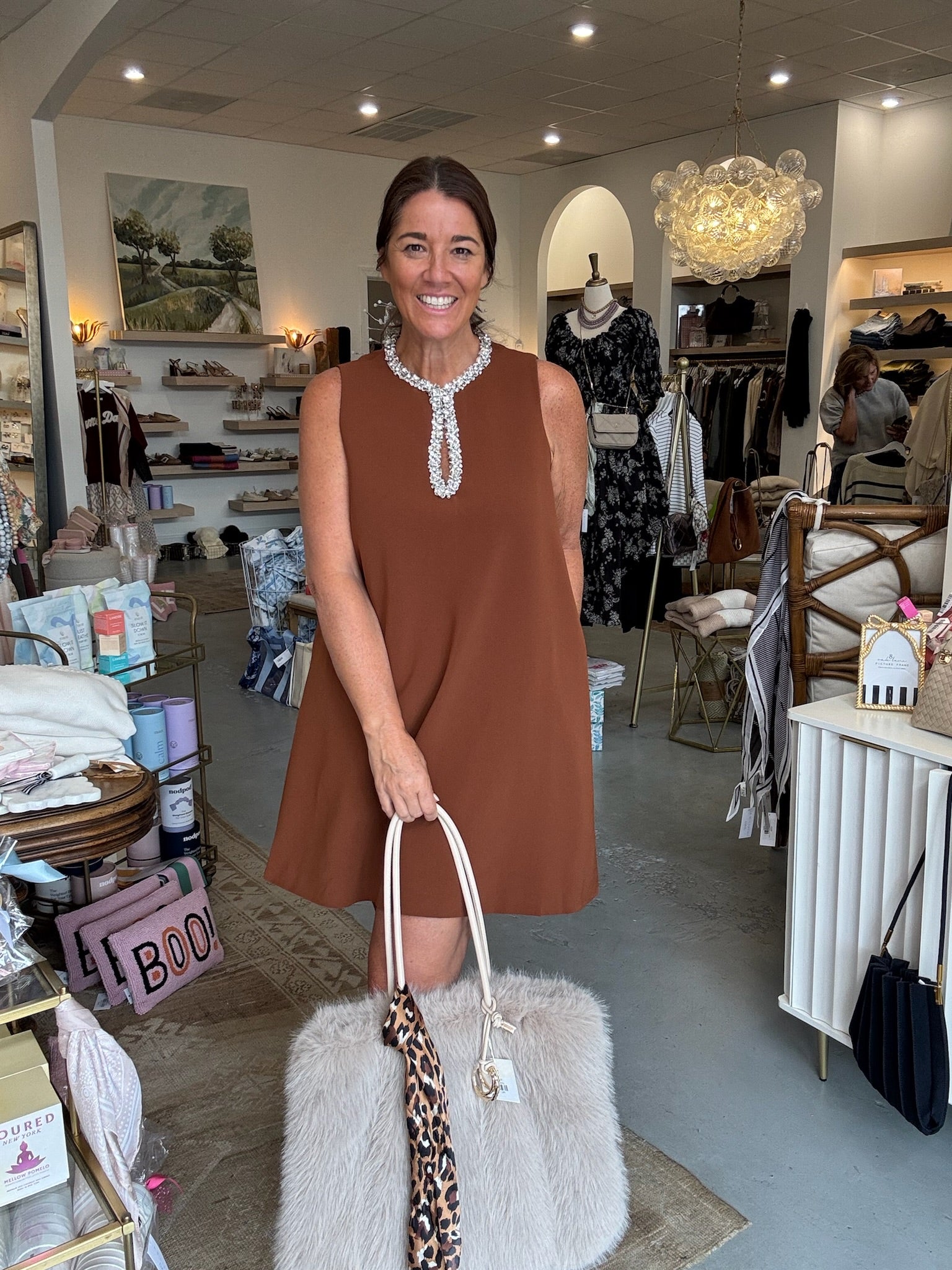 Lyra Jeweled Dress | Brown