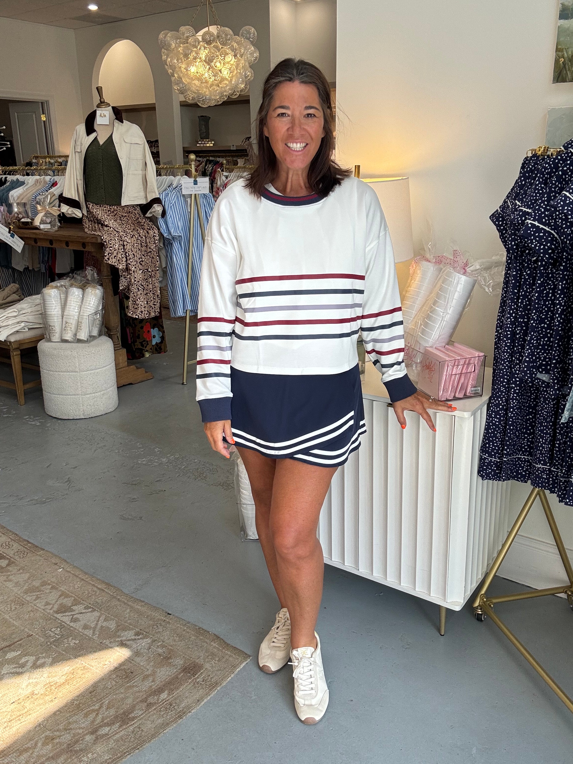 Striped Pullover I White/Mood Indigo