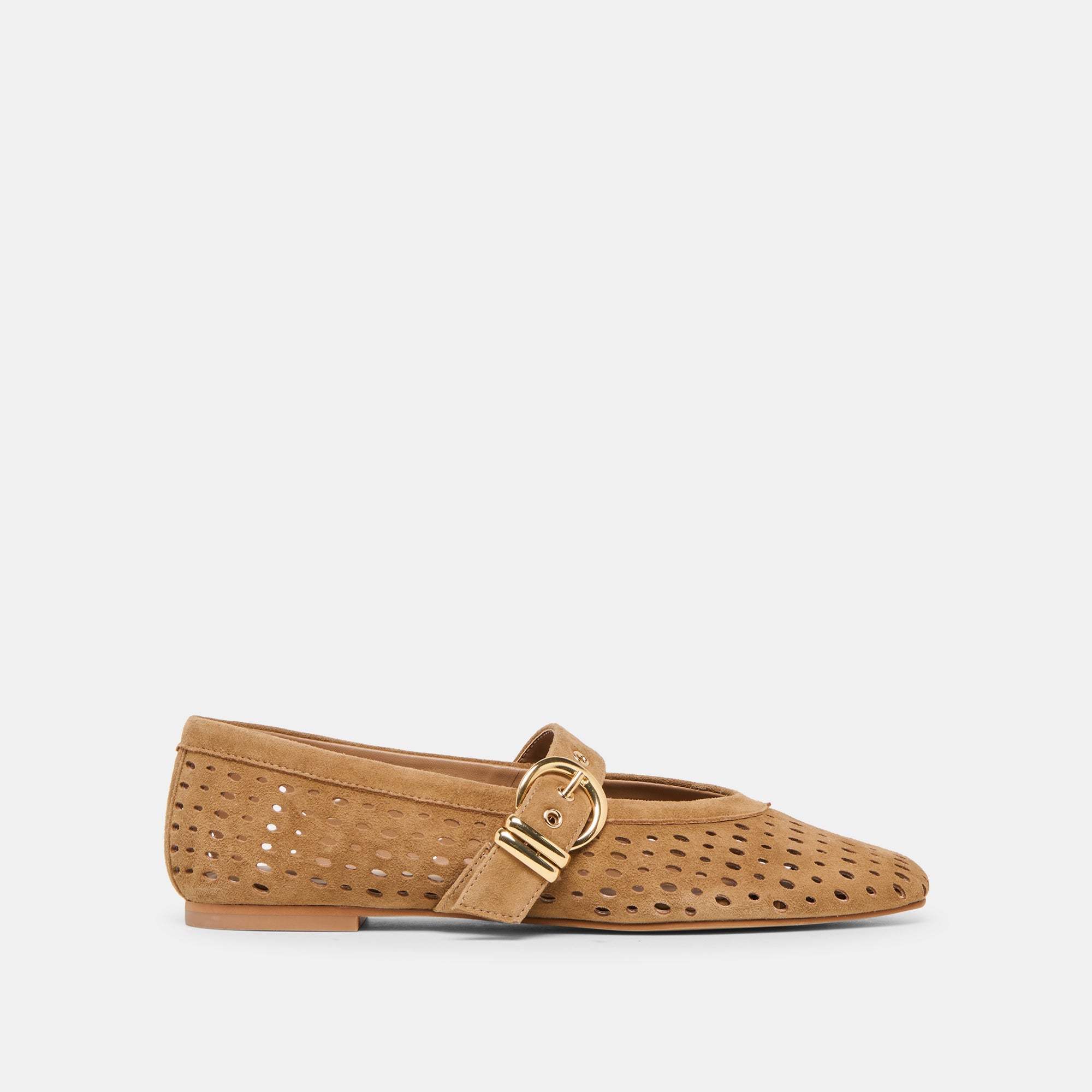 Dolce Vita Mikel I light brown perforated suede loafer with gold buckle detail