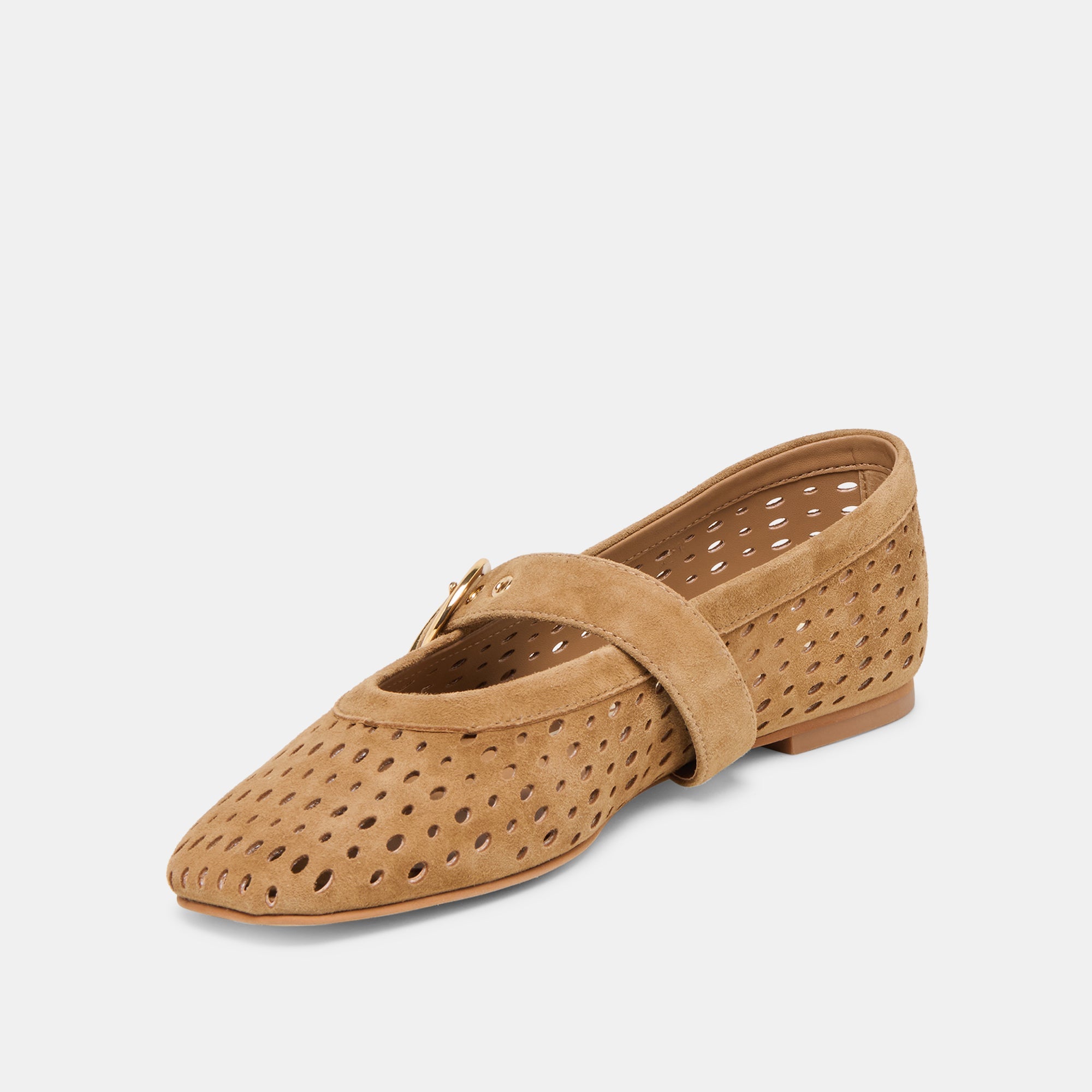 Dolce Vita Mikel I light brown perforated suede flat shoe with mary jane strap
