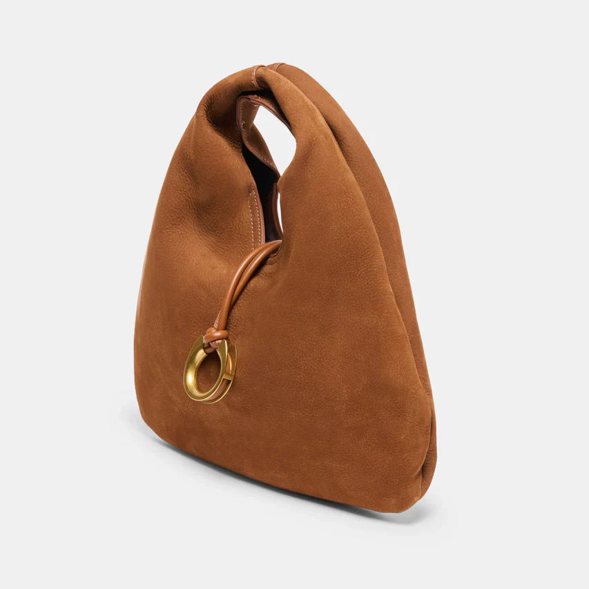Dolce Vita Martin hobo bag in tobacco suede with gold ring hardware detail