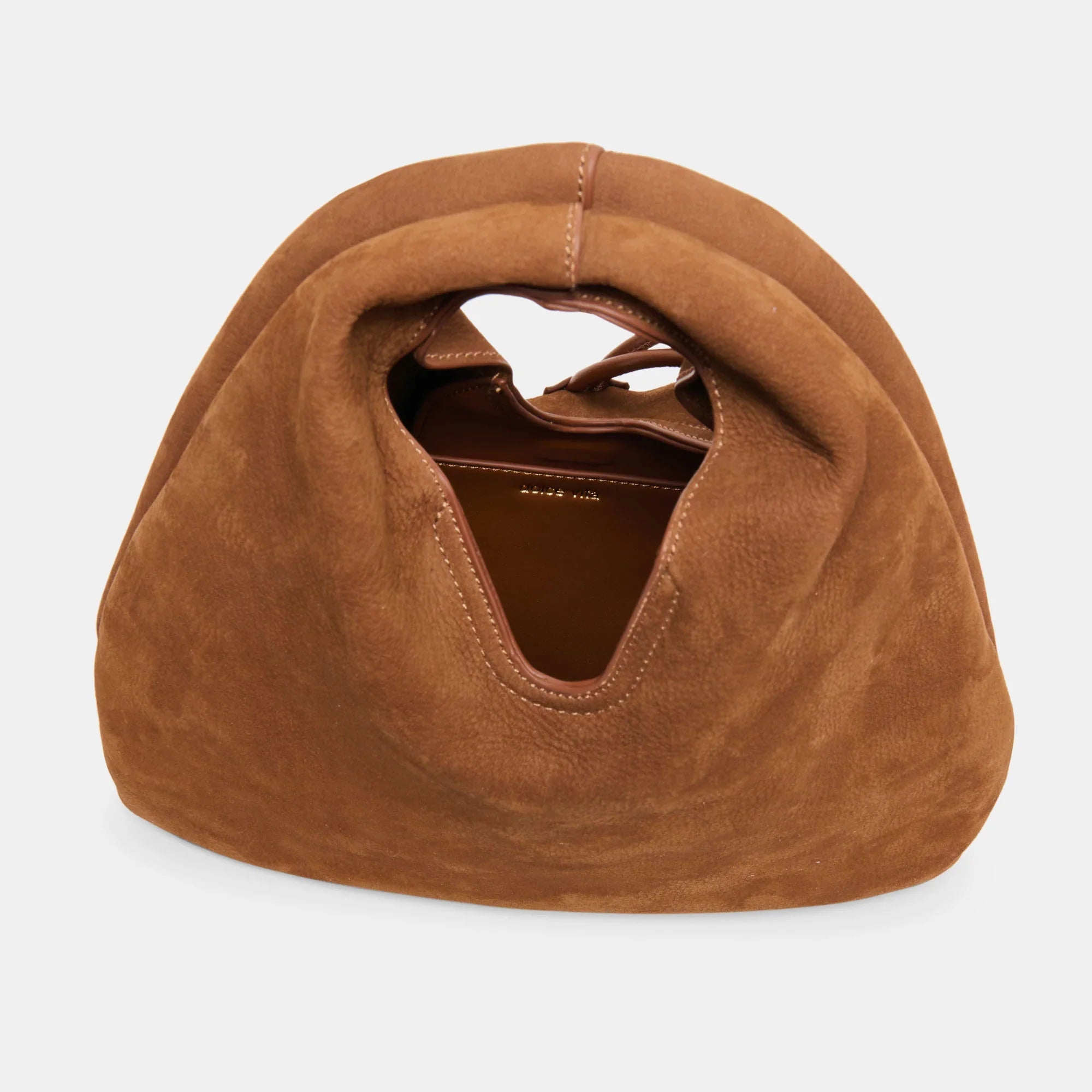Dolce Vita Martin hobo bag in tobacco brown suede with open top handle detail
