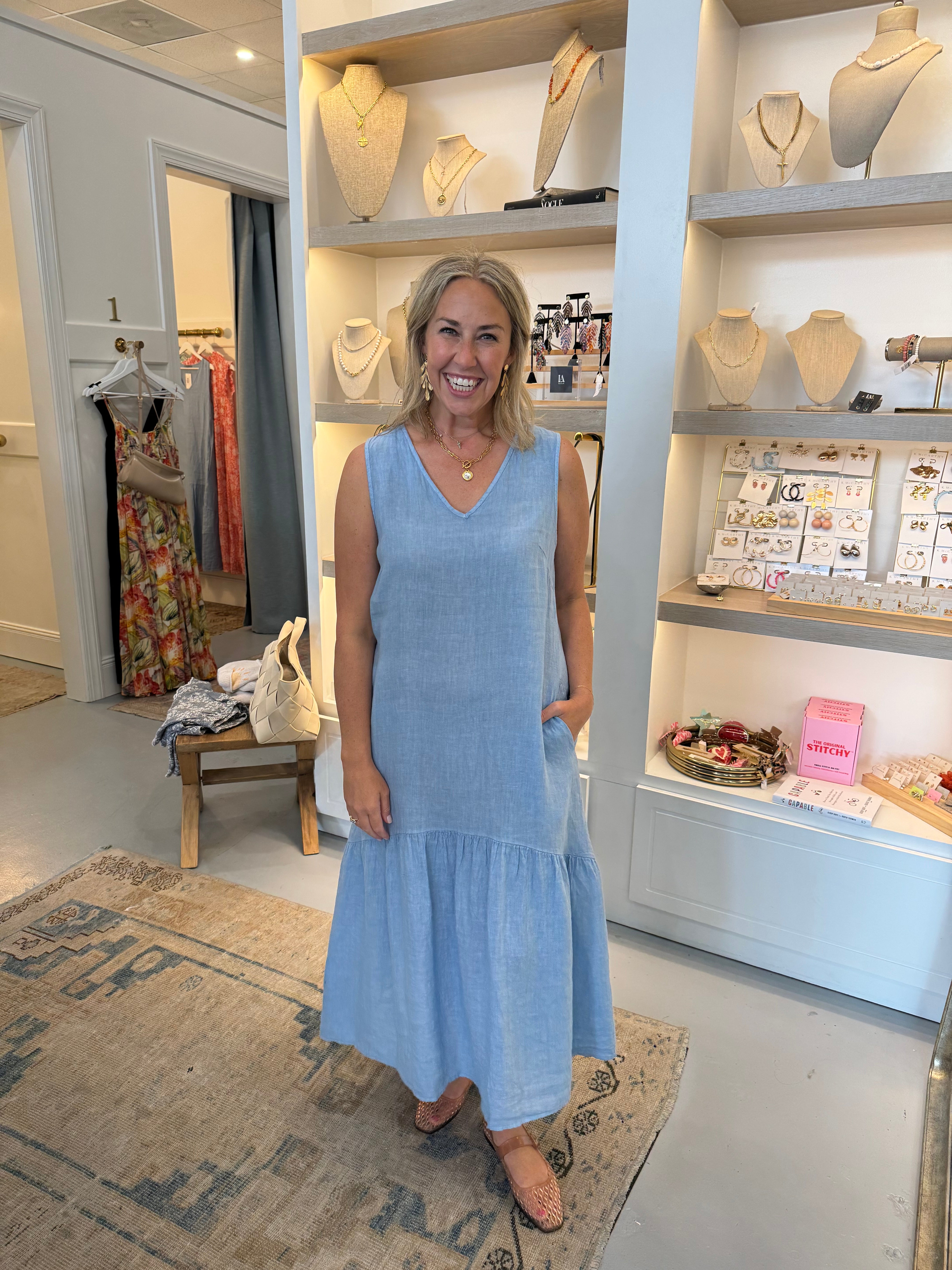 amalfi blue dress Elliott Lauren At Ease Vneck Tiered Dress in Amalfi Blue