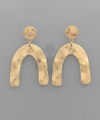 Hammered Arch Dangle Earrings - Worn Gold