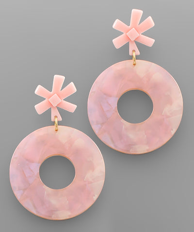 Circle & Flower Earrings Pink