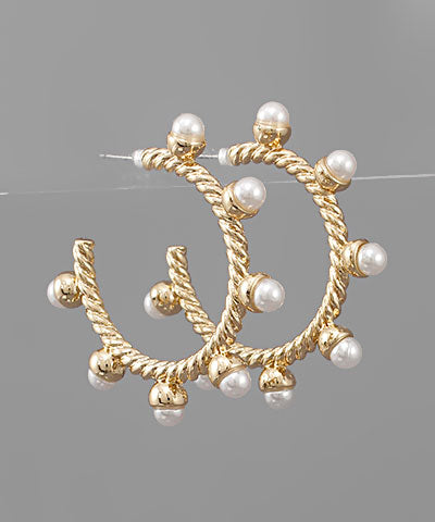 Ball Rope Circle Hoops Cream Faux Pearls
