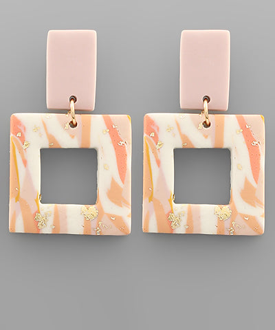 Clay Marble Square Earrings Blush Pink
