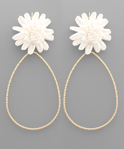 Flower Teardrop Earrings White