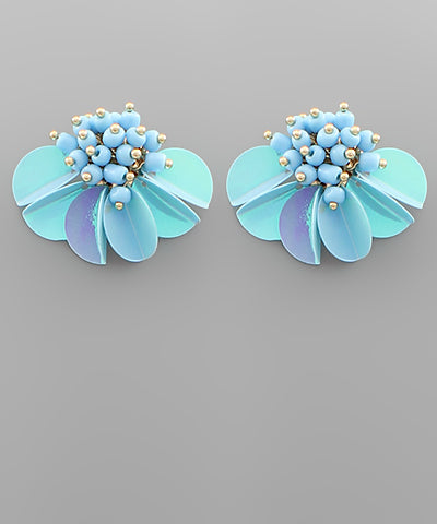 Sequin Half Flower Earrings Blue