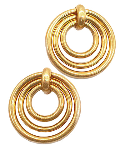 Triple Circle Metal Earrings Worn Gold