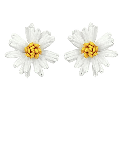 Raffia Flower Earrings White