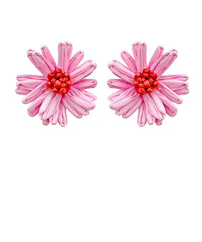 Raffia Flower Earrings Pink