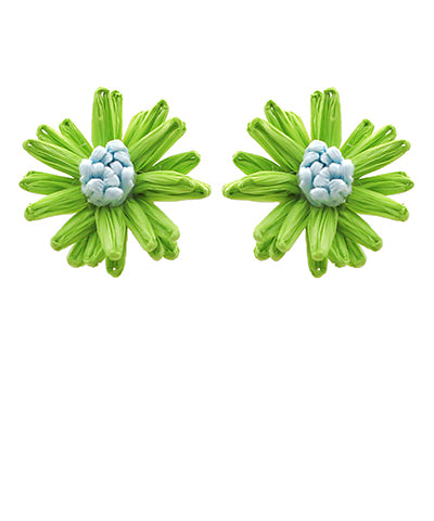 Raffia Flower Earrings Light Green