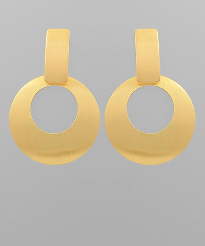 Circle & Rectangle Metal Link Earrings Gold