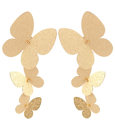 Triple Connected Butterfly Drop Earring Gold