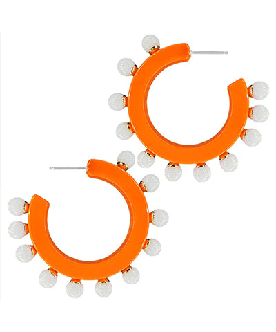 Studded Acetate Ball Hoops - Orange / White