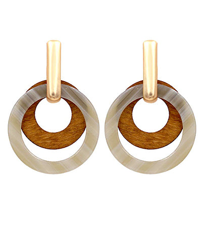 Layered Wood & Acrylic Circle Earrings