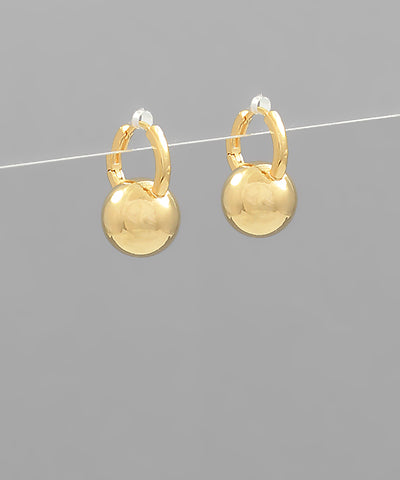 Metal Bead Huggie Earrings - Gold