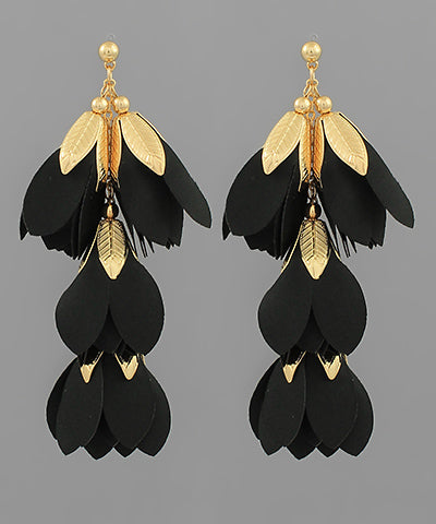 Textured Flower Tassel Drop Earrings - Black