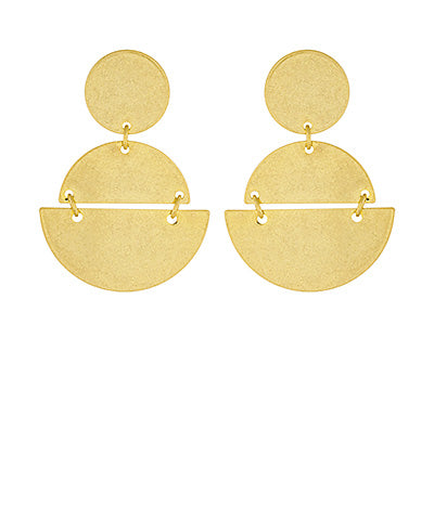 2 Wedge & Round Shape Link Earrings - Vintage Gold