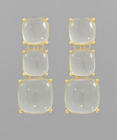 Linked Three Square Stone Drop Earrings