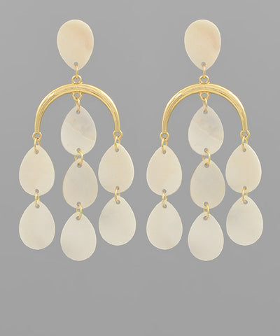 Teardrop Shell Tassel Earrings - Ivory / Gold