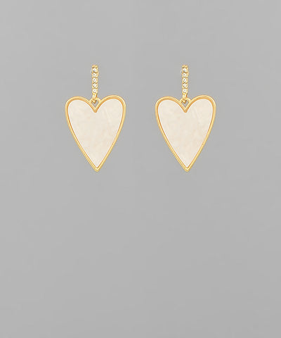Acrylic Shell Heart Drop Earrings - Cream/Gold