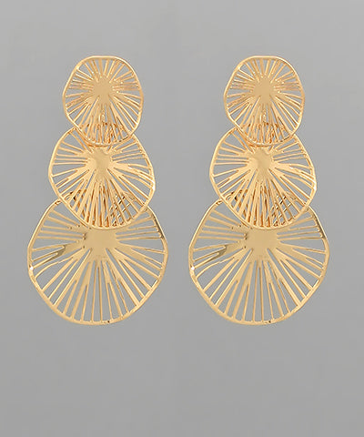 Filigree 3 Round Drop Earrings - Gold