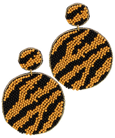 Tiger Round Drop Earrings - Black/Brown