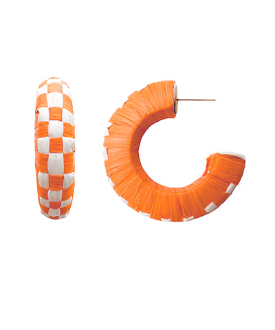 Wrapped Raffia Checker Pattern Hoops - Orange