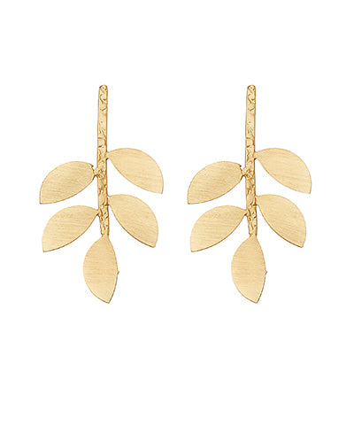 Hand Textured Leaf Earrings Gold