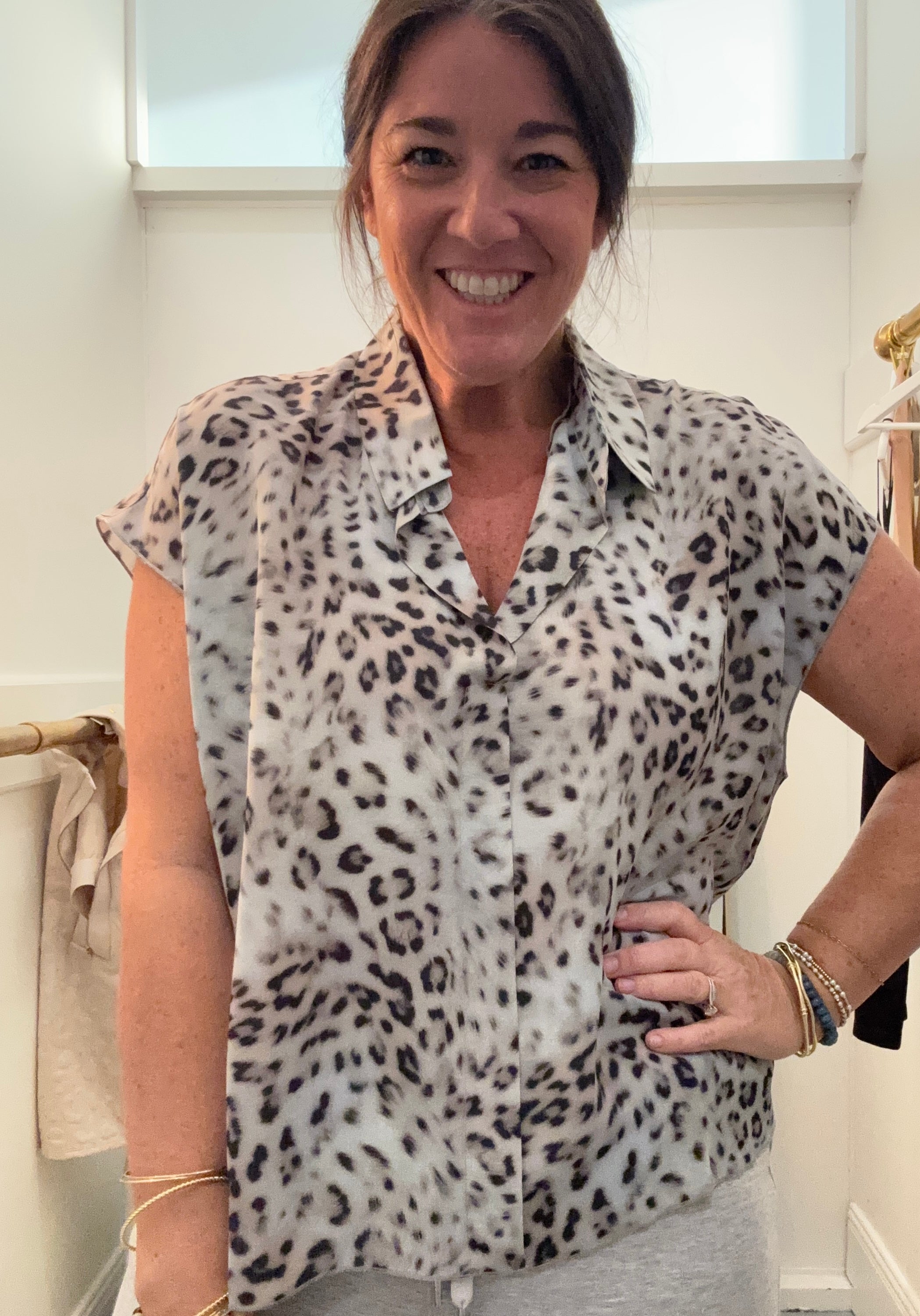 Short Sleeve Button Down | Silver Leopard