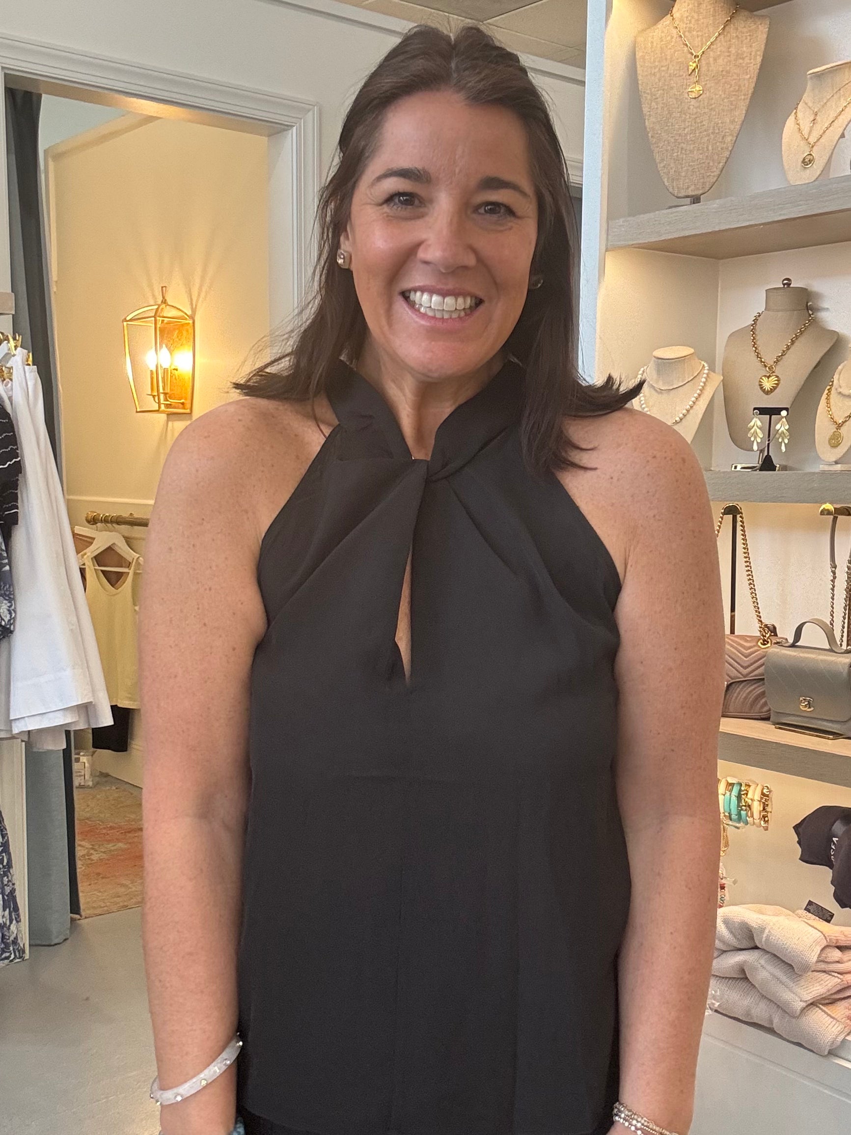 Satin Twist Front Halter | Black