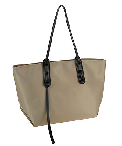 Faux Leather + Canvas Tote -  Taupe