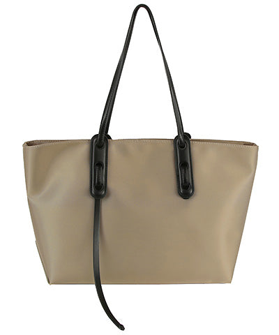 Faux Leather + Canvas Tote -  Taupe