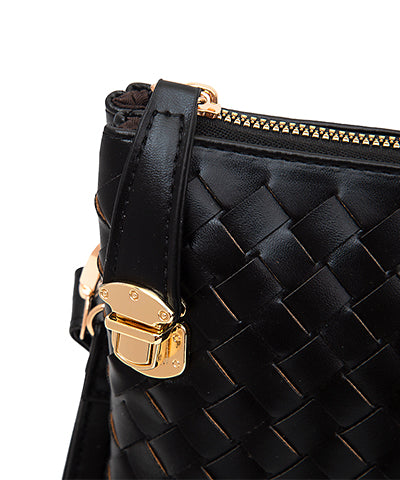 Woven Leather Crossbody | Black