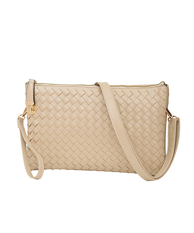 Woven Leather Crossbody | Beige