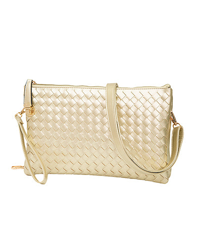 Woven Leather Crossbody | Gold
