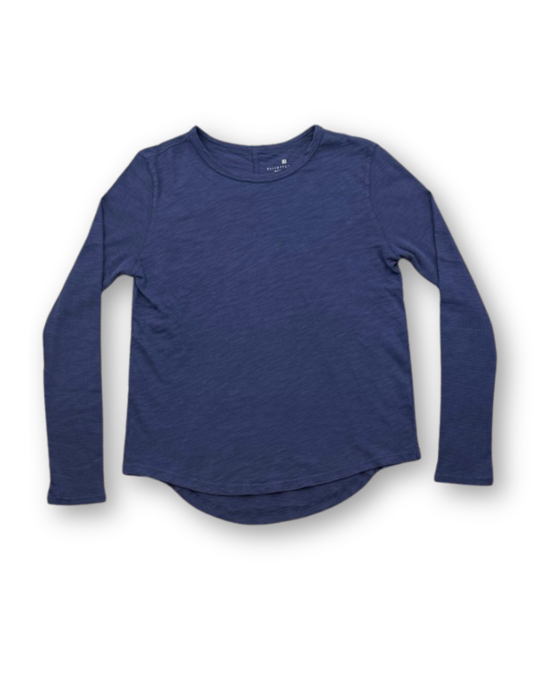 Elliott Lauren navy blue long sleeve rib tee shirt on white background