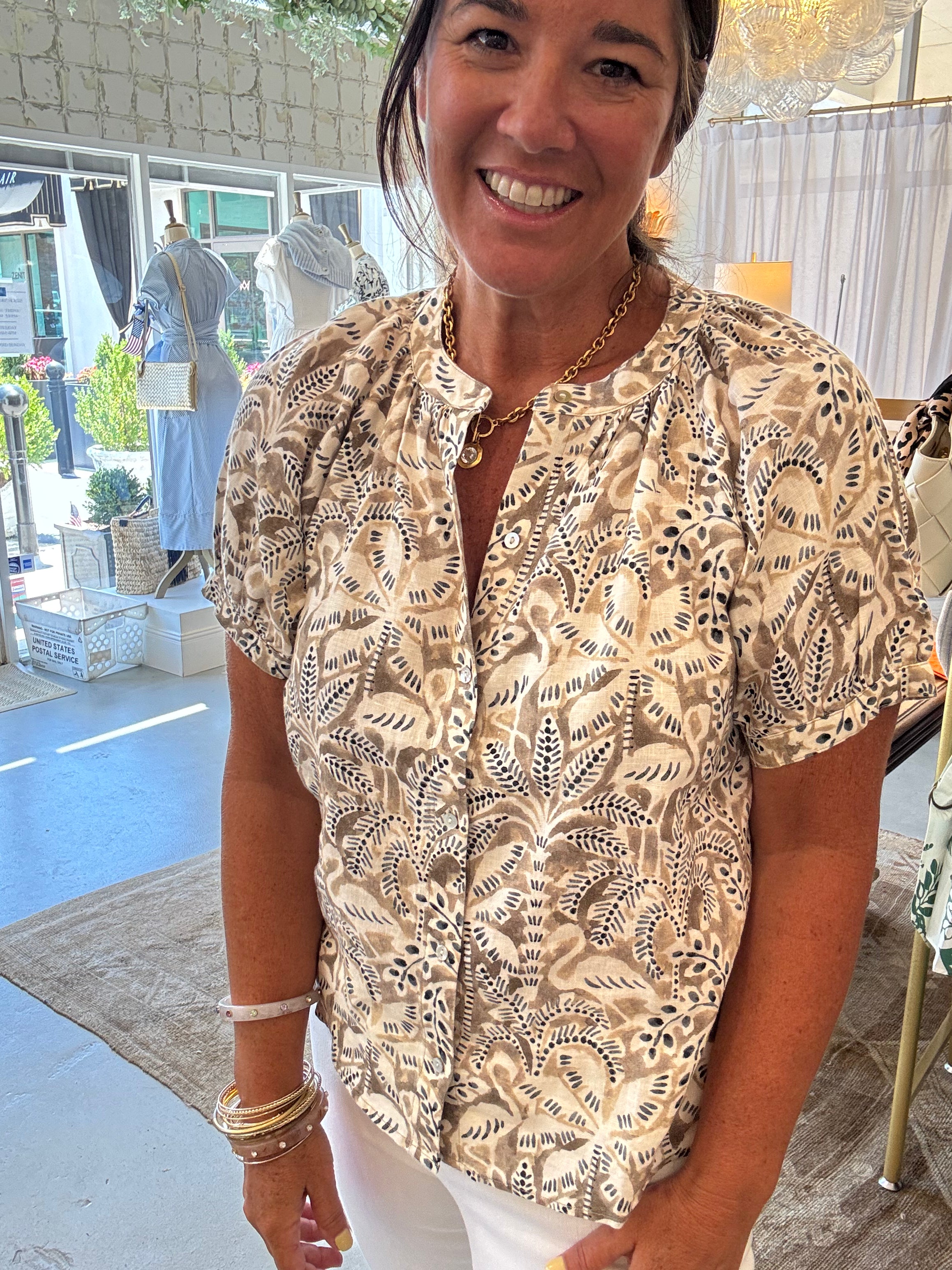 Short Sleeve Raglan Shirt I Tropical Palm Print