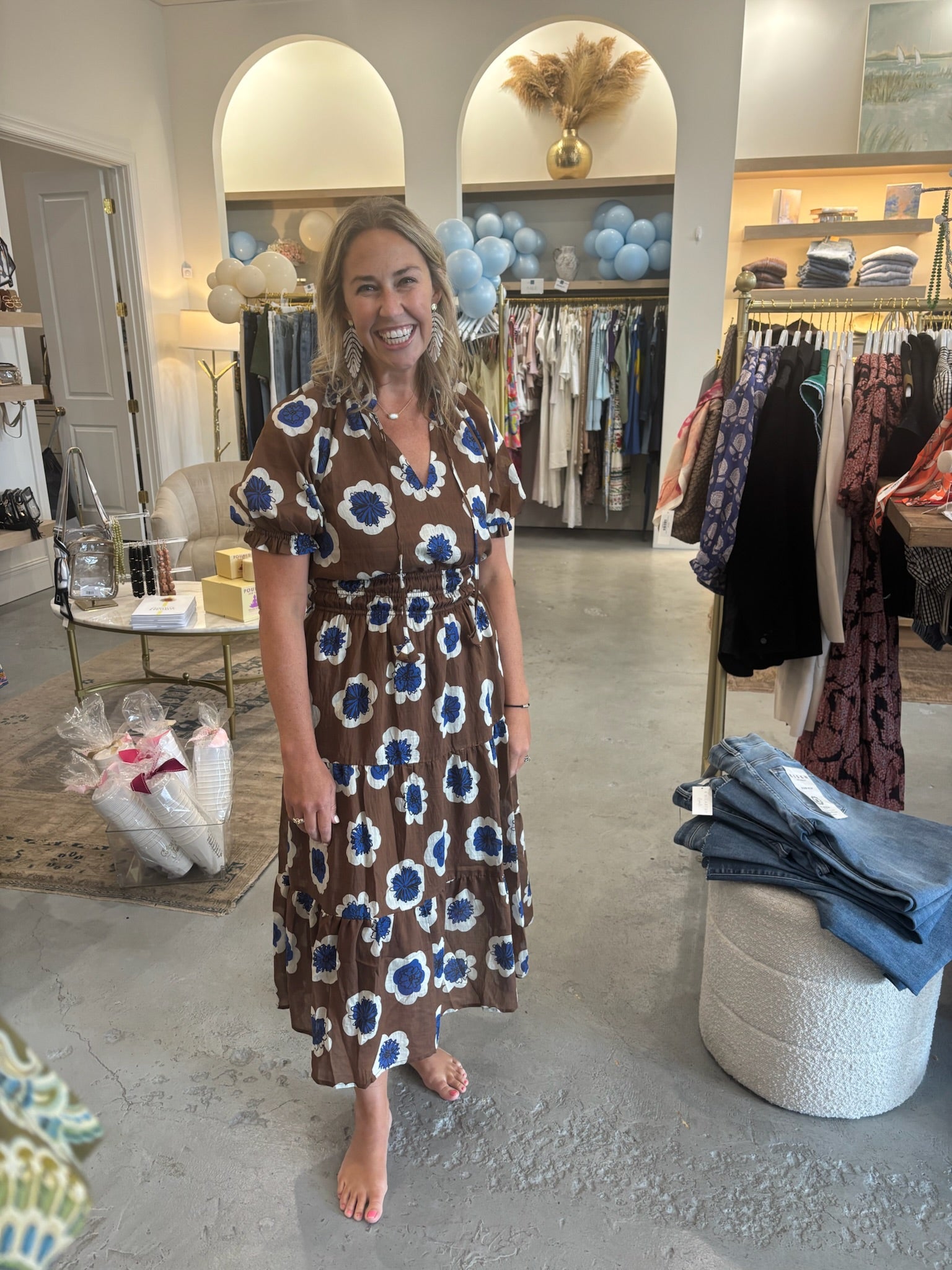 Cinched Flower Dress | Brown