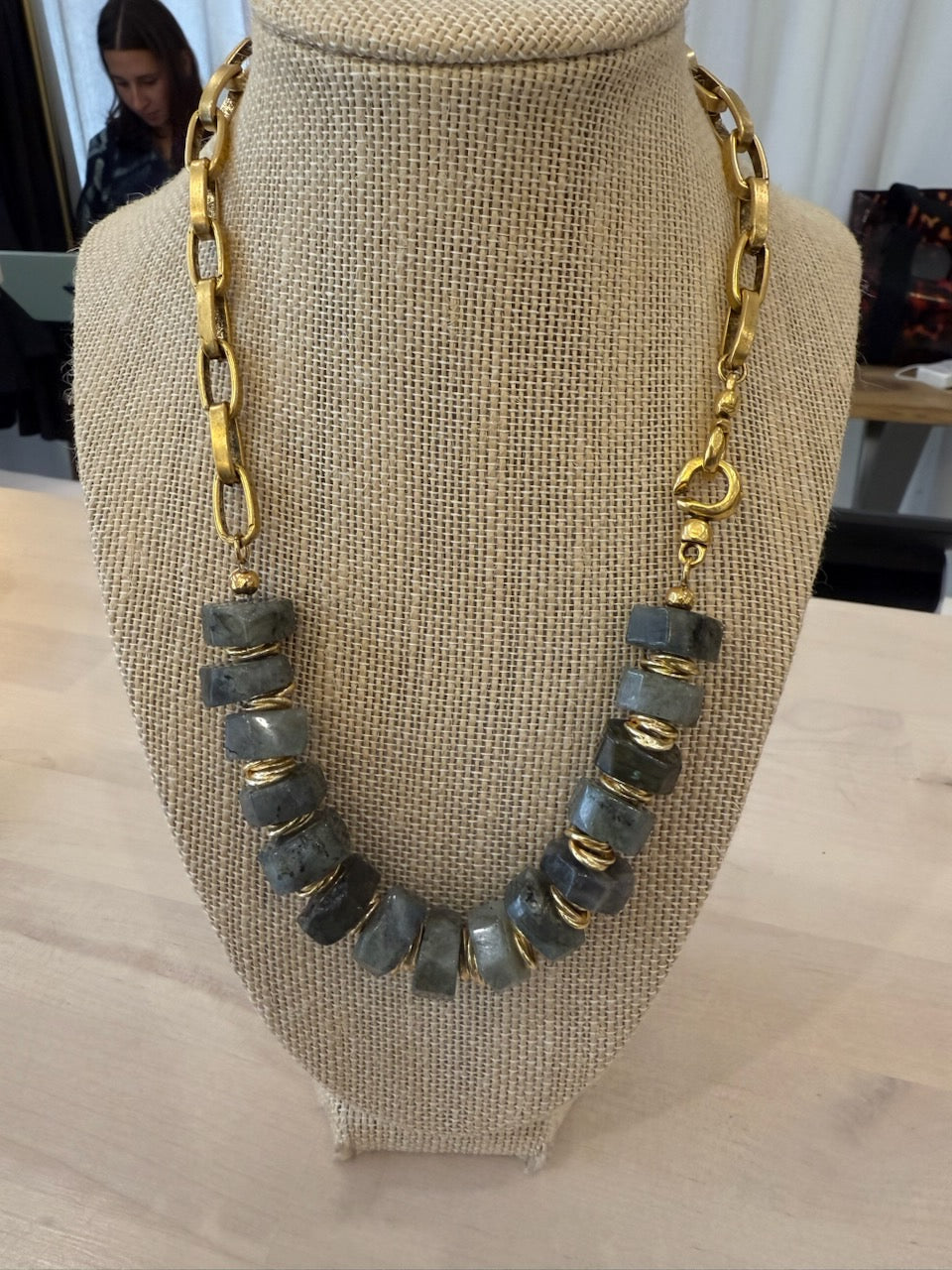 Chunky Bead & Half Chain Necklace