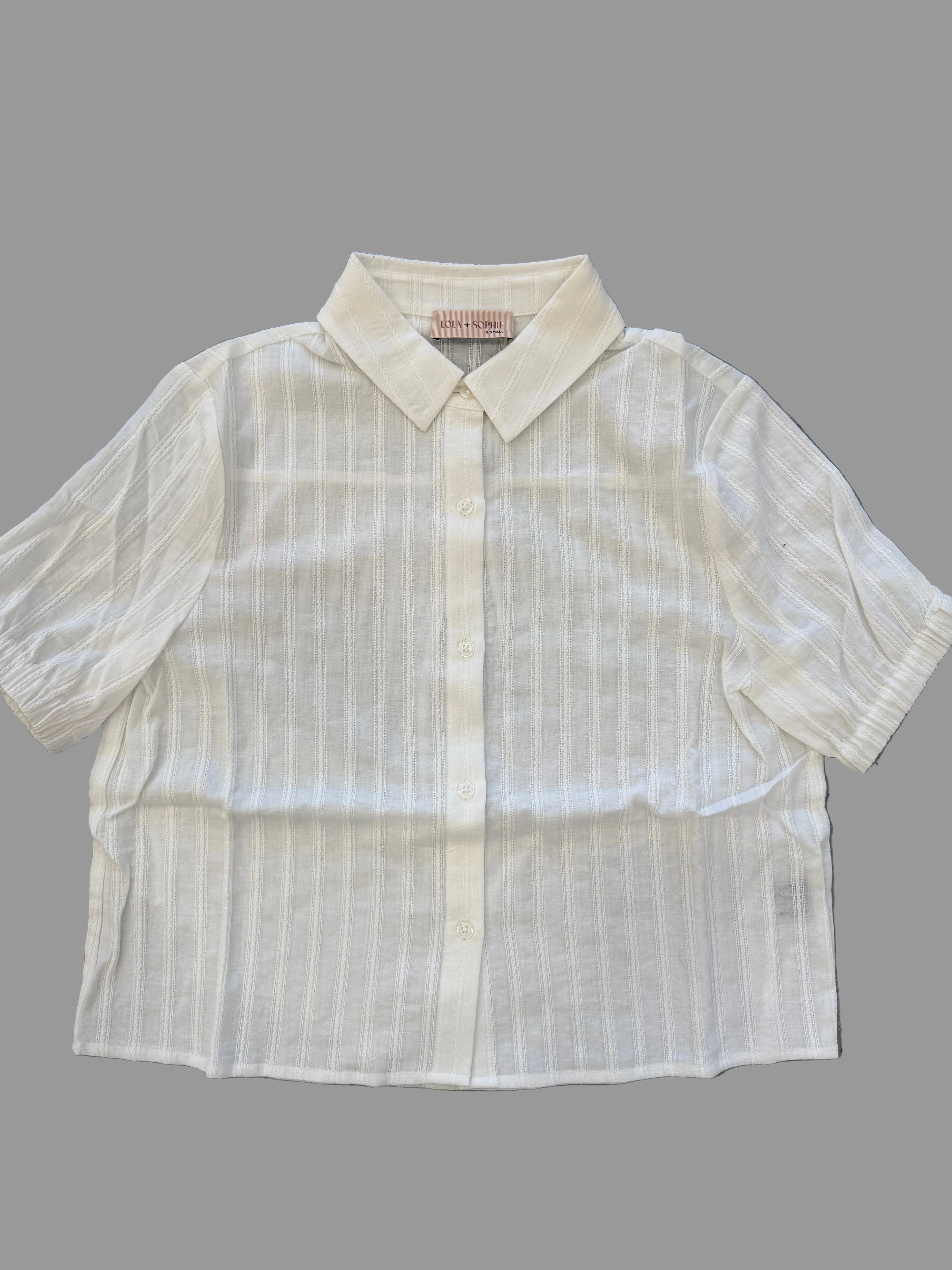 Short Sleeve Stripe Button Blouse | White