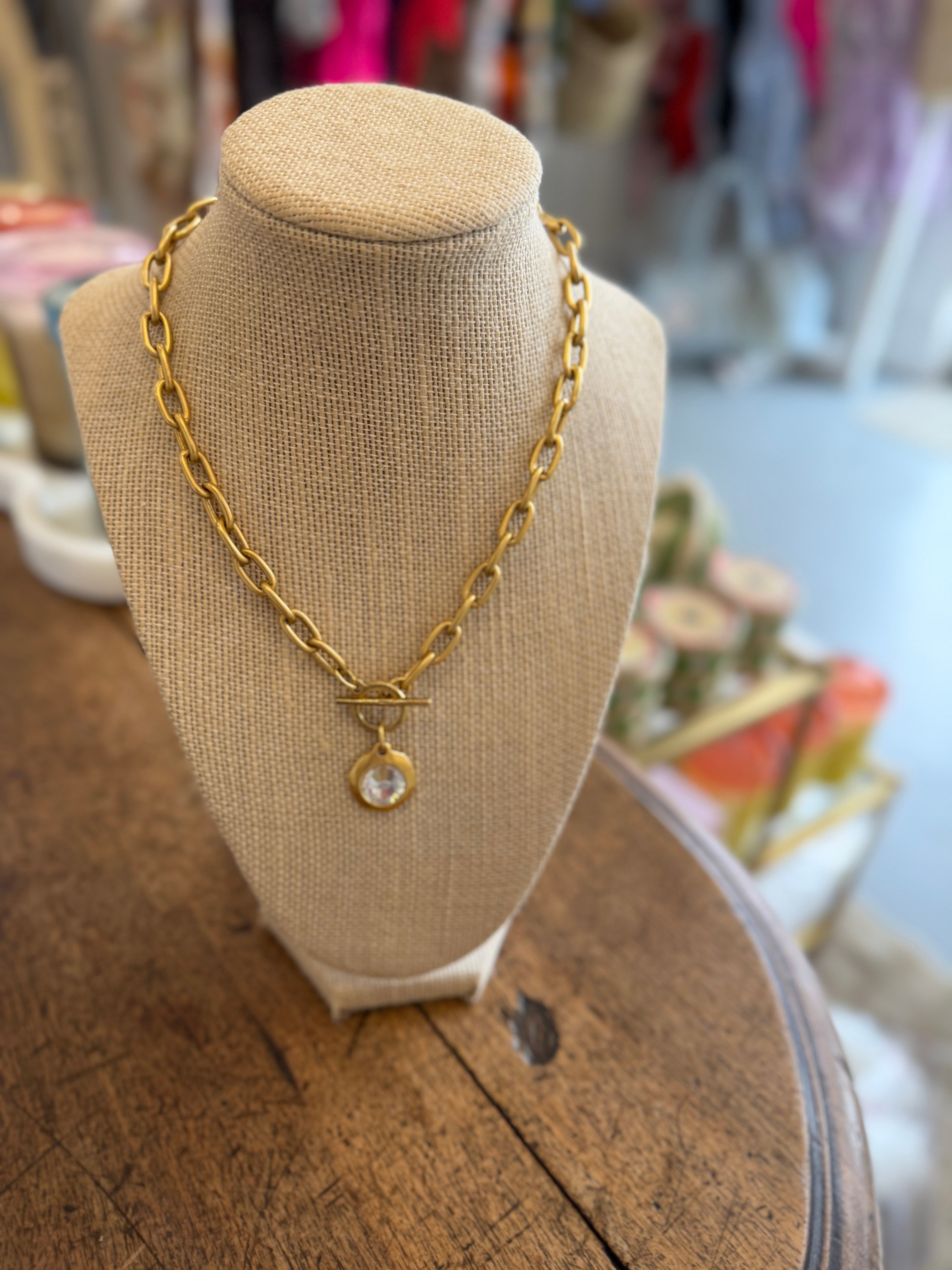 Swarovski Circle Pendant on Gold Chain