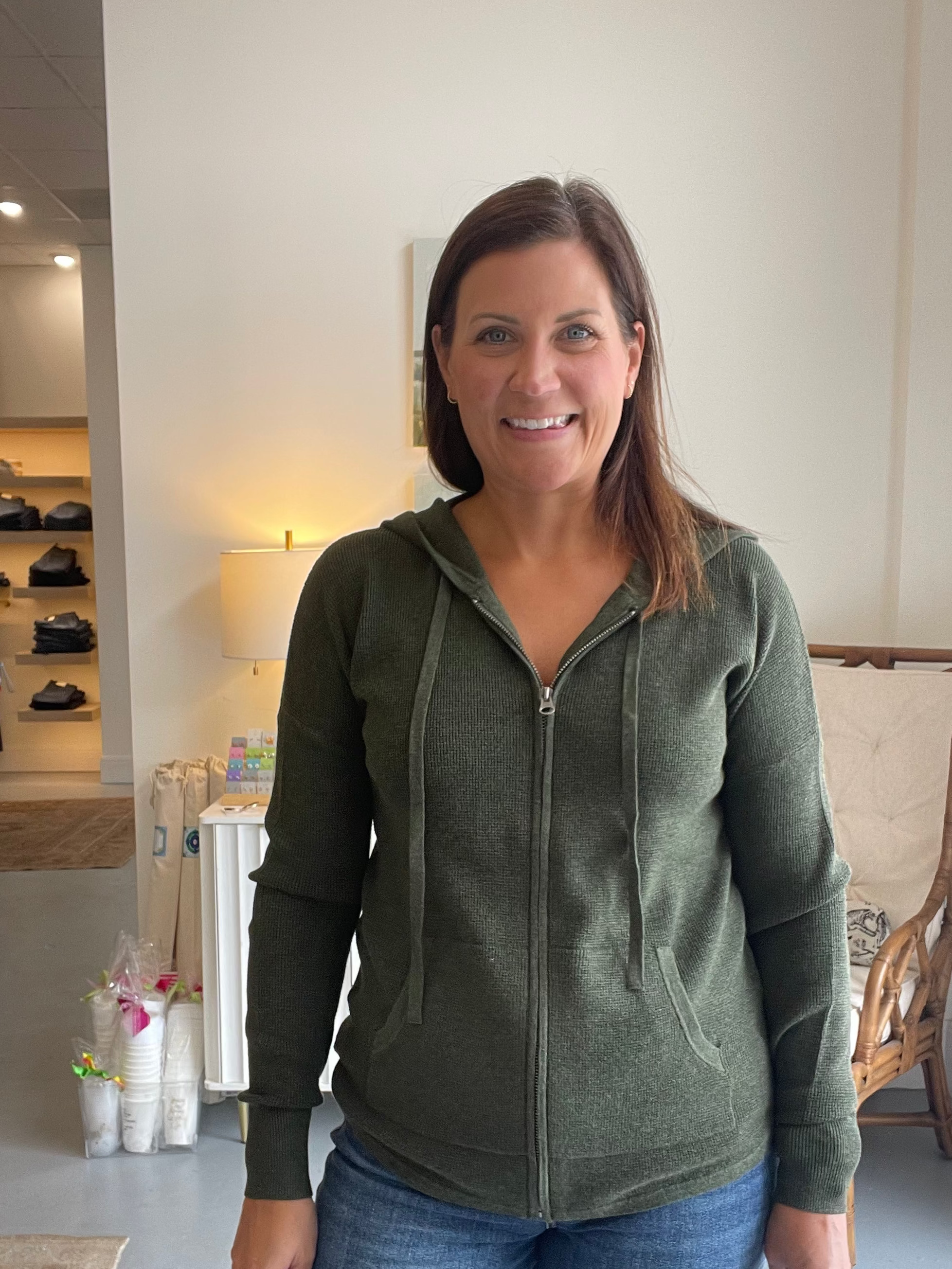 Full Zip Waffle Cardigan | Military