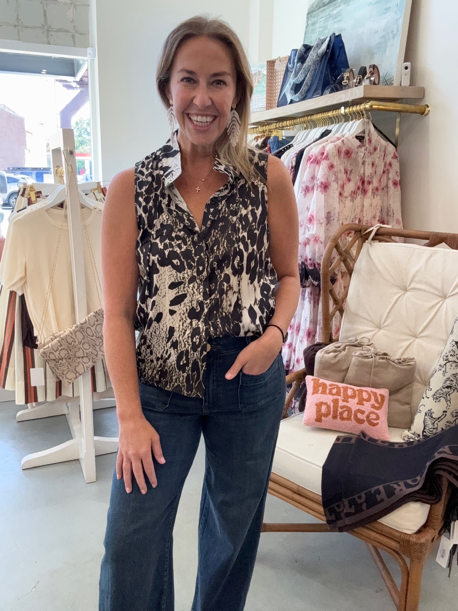 Sleeveless Snake Print Blouse | Black