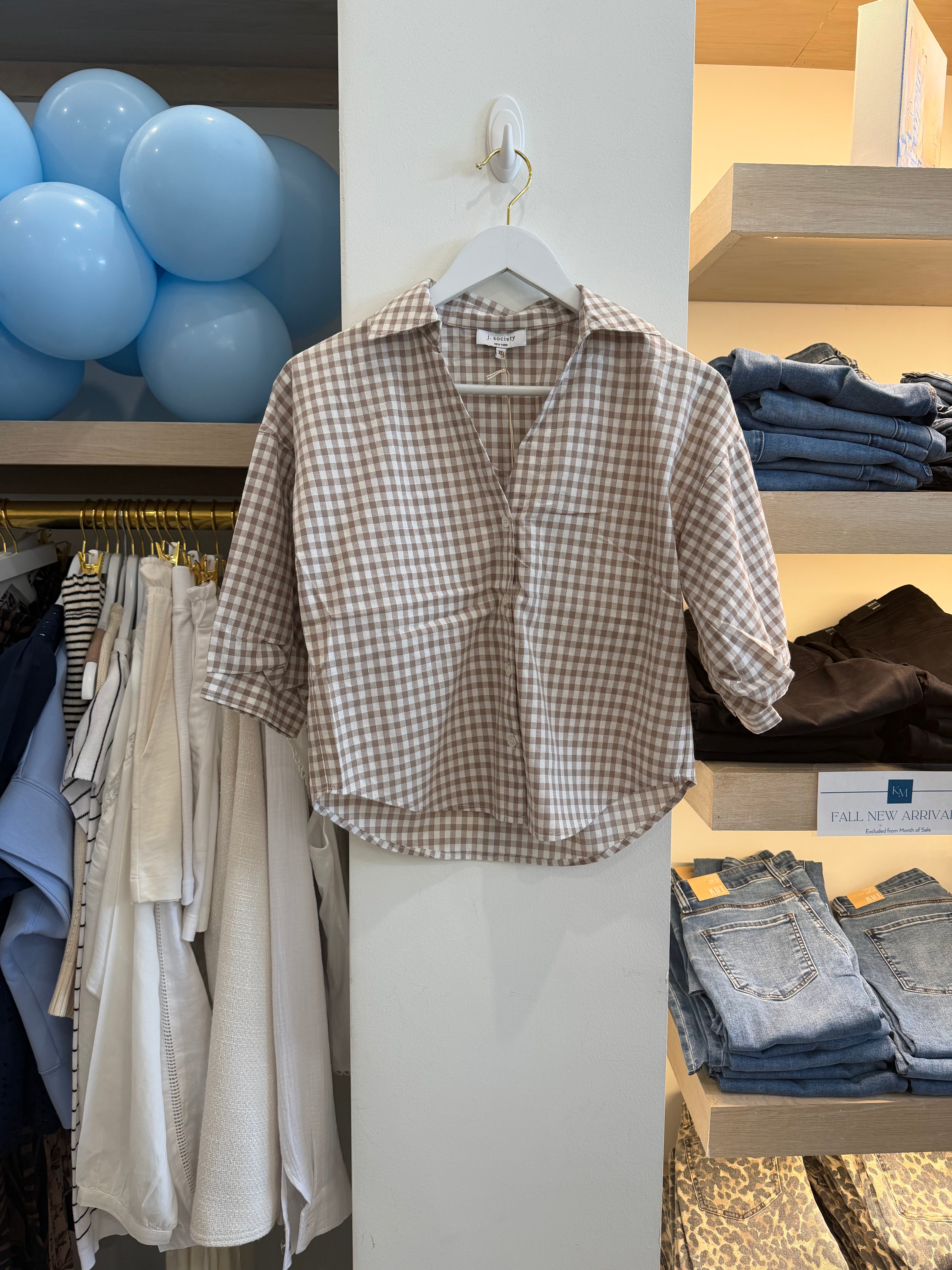 Gingham Bubble Button Down I Taupe