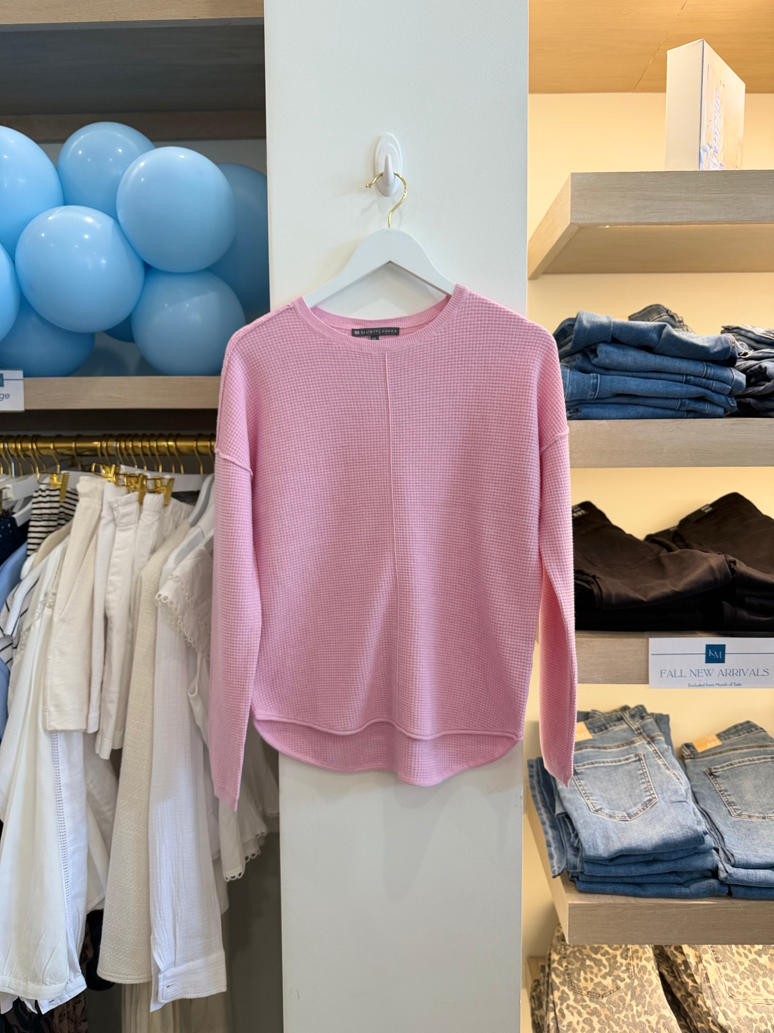 Waffle Stitch Drop Shoulder Sweater | Pink